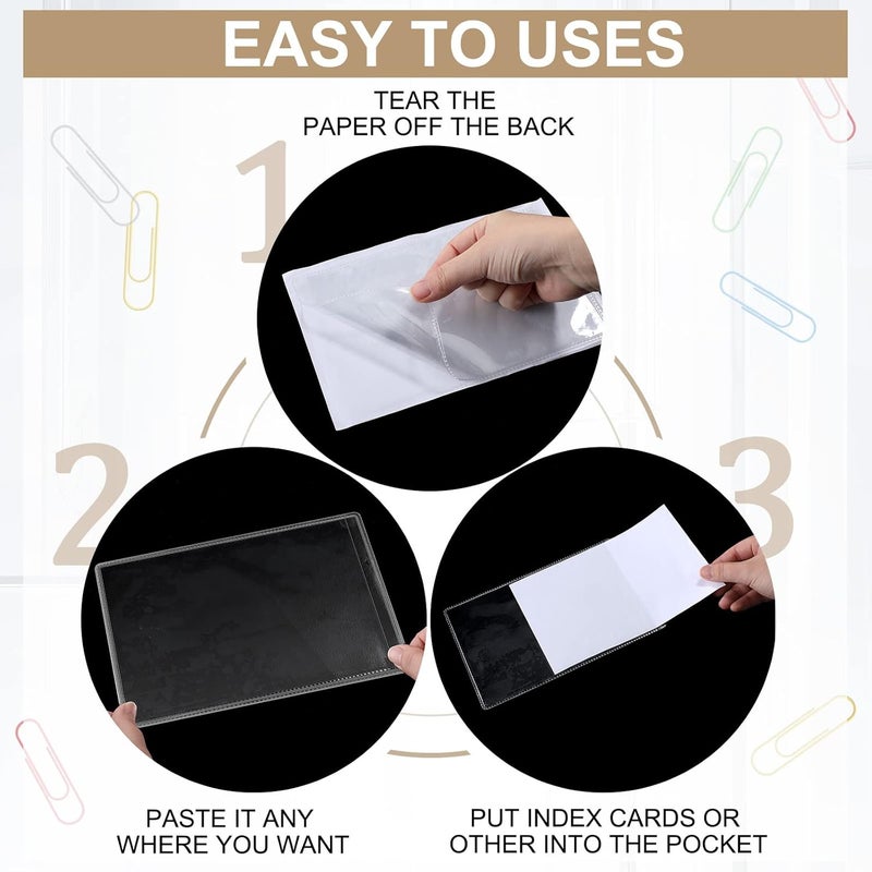 Geyee 60 Pcs 5 x 8 Inch Self Adhesive Shop Ticket Holders Clear Plastic Sleeves Adhesive Labeling Pockets Job Ticket Holders Work Order Peel Stick Display Pockets for Office Planners Document Card - Image 3